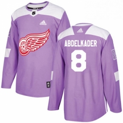 Mens Adidas Detroit Red Wings 8 Justin Abdelkader Authentic Purple Fights Cancer Practice NHL Jersey 