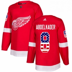 Mens Adidas Detroit Red Wings 8 Justin Abdelkader Authentic Red USA Flag Fashion NHL Jersey 