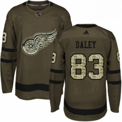 Mens Adidas Detroit Red Wings 83 Trevor Daley Authentic Green Salute to Service NHL Jersey 