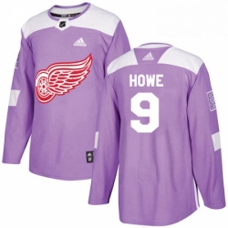 Mens Adidas Detroit Red Wings 9 Gordie Howe Authentic Purple Fights Cancer Practice NHL Jersey 