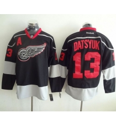 Red Wings #13 Pavel Datsyuk Black 28Black Ice 29 Stitched NHL Jersey