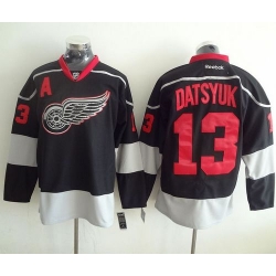 Red Wings #13 Pavel Datsyuk Black 28Black Ice 29 Stitched NHL Jersey