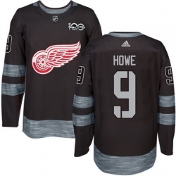 Red Wings #9 Gordie Howe Black 1917 2017 100th Anniversary Stitched NHL Jersey