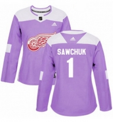 Womens Adidas Detroit Red Wings 1 Terry Sawchuk Authentic Purple Fights Cancer Practice NHL Jersey 