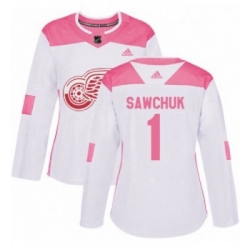 Womens Adidas Detroit Red Wings 1 Terry Sawchuk Authentic WhitePink Fashion NHL Jersey 