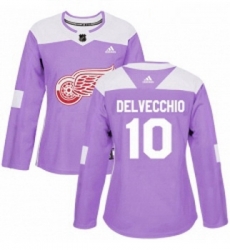 Womens Adidas Detroit Red Wings 10 Alex Delvecchio Authentic Purple Fights Cancer Practice NHL Jersey 