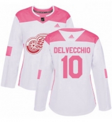 Womens Adidas Detroit Red Wings 10 Alex Delvecchio Authentic WhitePink Fashion NHL Jersey 