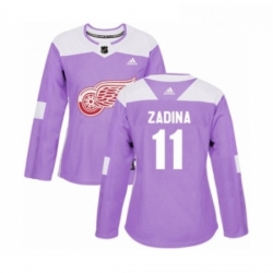 Womens Adidas Detroit Red Wings 11 Filip Zadina Authentic Purple Fights Cancer Practice NHL Jersey 