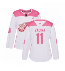 Womens Adidas Detroit Red Wings 11 Filip Zadina Authentic White Pink Fashion NHL Jersey 