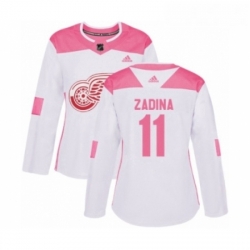 Womens Adidas Detroit Red Wings 11 Filip Zadina Authentic White Pink Fashion NHL Jersey 