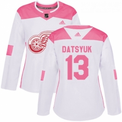 Womens Adidas Detroit Red Wings 13 Pavel Datsyuk Authentic WhitePink Fashion NHL Jersey 