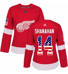 Womens Adidas Detroit Red Wings 14 Brendan Shanahan Authentic Red USA Flag Fashion NHL Jersey 