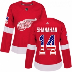 Womens Adidas Detroit Red Wings 14 Brendan Shanahan Authentic Red USA Flag Fashion NHL Jersey 