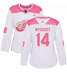 Womens Adidas Detroit Red Wings 14 Gustav Nyquist Authentic WhitePink Fashion NHL Jersey 