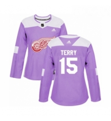 Womens Adidas Detroit Red Wings 15 Chris Terry Authentic Purple Fights Cancer Practice NHL Jersey 