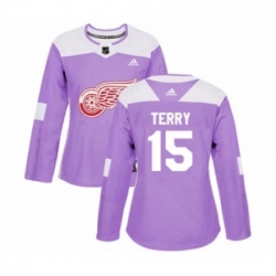 Womens Adidas Detroit Red Wings 15 Chris Terry Authentic Purple Fights Cancer Practice NHL Jersey 