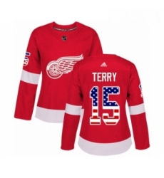 Womens Adidas Detroit Red Wings 15 Chris Terry Authentic Red USA Flag Fashion NHL Jersey 