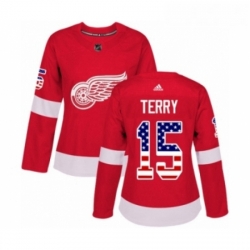 Womens Adidas Detroit Red Wings 15 Chris Terry Authentic Red USA Flag Fashion NHL Jersey 