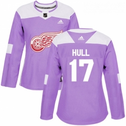 Womens Adidas Detroit Red Wings 17 Brett Hull Authentic Purple Fights Cancer Practice NHL Jersey 