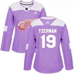 Womens Adidas Detroit Red Wings 19 Steve Yzerman Authentic Purple Fights Cancer Practice NHL Jersey 