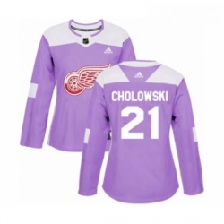 Womens Adidas Detroit Red Wings 21 Dennis Cholowski Authentic Purple Fights Cancer Practice NHL Jersey 