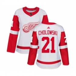 Womens Adidas Detroit Red Wings 21 Dennis Cholowski Authentic White Away NHL Jersey 
