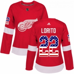 Womens Adidas Detroit Red Wings 22 Matthew Lorito Authentic Red USA Flag Fashion NHL Jersey 