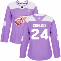 Womens Adidas Detroit Red Wings 24 Chris Chelios Authentic Purple Fights Cancer Practice NHL Jersey 