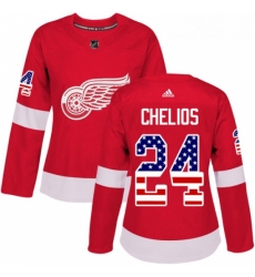 Womens Adidas Detroit Red Wings 24 Chris Chelios Authentic Red USA Flag Fashion NHL Jersey 