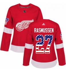 Womens Adidas Detroit Red Wings 27 Michael Rasmussen Authentic Red USA Flag Fashion NHL Jersey 