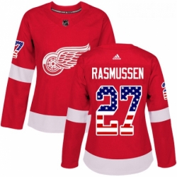 Womens Adidas Detroit Red Wings 27 Michael Rasmussen Authentic Red USA Flag Fashion NHL Jersey 