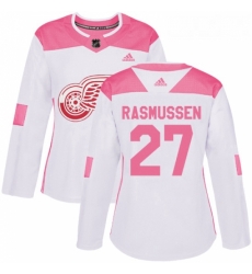 Womens Adidas Detroit Red Wings 27 Michael Rasmussen Authentic WhitePink Fashion NHL Jersey 