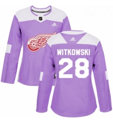 Womens Adidas Detroit Red Wings 28 Luke Witkowski Authentic Purple Fights Cancer Practice NHL Jersey 