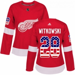 Womens Adidas Detroit Red Wings 28 Luke Witkowski Authentic Red USA Flag Fashion NHL Jersey 