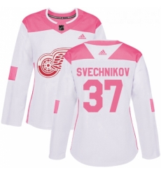 Womens Adidas Detroit Red Wings 37 Evgeny Svechnikov Authentic WhitePink Fashion NHL Jersey 