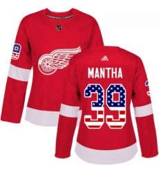 Womens Adidas Detroit Red Wings 39 Anthony Mantha Authentic Red USA Flag Fashion NHL Jersey 
