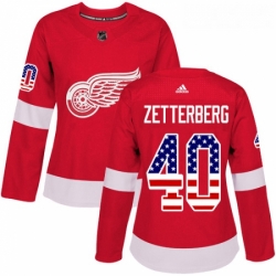 Womens Adidas Detroit Red Wings 40 Henrik Zetterberg Authentic Red USA Flag Fashion NHL Jersey 