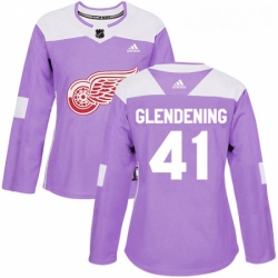 Womens Adidas Detroit Red Wings 41 Luke Glendening Authentic Purple Fights Cancer Practice NHL Jersey 