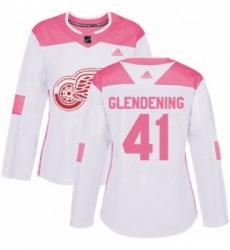 Womens Adidas Detroit Red Wings 41 Luke Glendening Authentic WhitePink Fashion NHL Jersey 