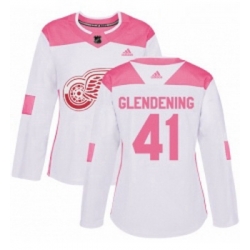 Womens Adidas Detroit Red Wings 41 Luke Glendening Authentic WhitePink Fashion NHL Jersey 