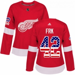 Womens Adidas Detroit Red Wings 42 Martin Frk Authentic Red USA Flag Fashion NHL Jersey 