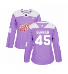 Womens Adidas Detroit Red Wings 45 Jonathan Bernier Authentic Purple Fights Cancer Practice NHL Jersey 