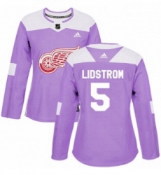 Womens Adidas Detroit Red Wings 5 Nicklas Lidstrom Authentic Purple Fights Cancer Practice NHL Jersey 