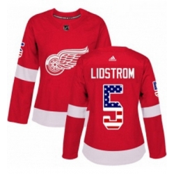 Womens Adidas Detroit Red Wings 5 Nicklas Lidstrom Authentic Red USA Flag Fashion NHL Jersey 