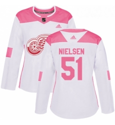Womens Adidas Detroit Red Wings 51 Frans Nielsen Authentic WhitePink Fashion NHL Jersey 