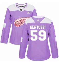 Womens Adidas Detroit Red Wings 59 Tyler Bertuzzi Authentic Purple Fights Cancer Practice NHL Jersey 