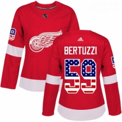 Womens Adidas Detroit Red Wings 59 Tyler Bertuzzi Authentic Red USA Flag Fashion NHL Jersey 