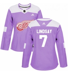 Womens Adidas Detroit Red Wings 7 Ted Lindsay Authentic Purple Fights Cancer Practice NHL Jersey 