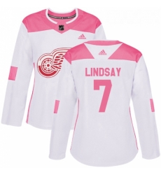Womens Adidas Detroit Red Wings 7 Ted Lindsay Authentic WhitePink Fashion NHL Jersey 