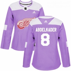Womens Adidas Detroit Red Wings 8 Justin Abdelkader Authentic Purple Fights Cancer Practice NHL Jersey 